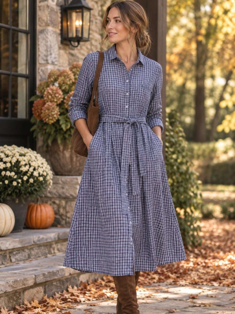 Garnet Hill Flannel Shirt Dress 12 Organic Cotton Prairie Midi Long Sleeve